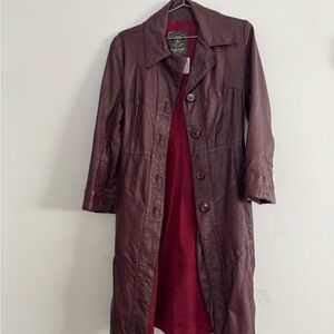 Women's burgundy Leather Trench Coat